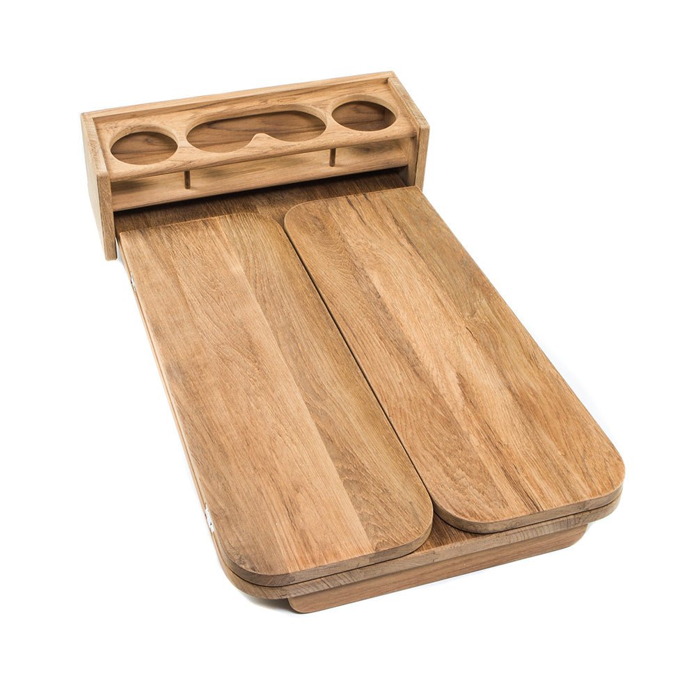 Whitecap Cockpit Table w/Folding Leaves 4 Cupholders - Teak [61392C] - Houseboatparts.com