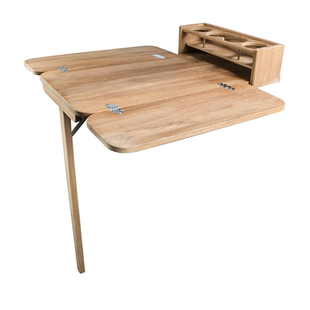 Whitecap Cockpit Table w/Folding Leaves  4 Cupholders - Teak [61392C] - Houseboatparts.com