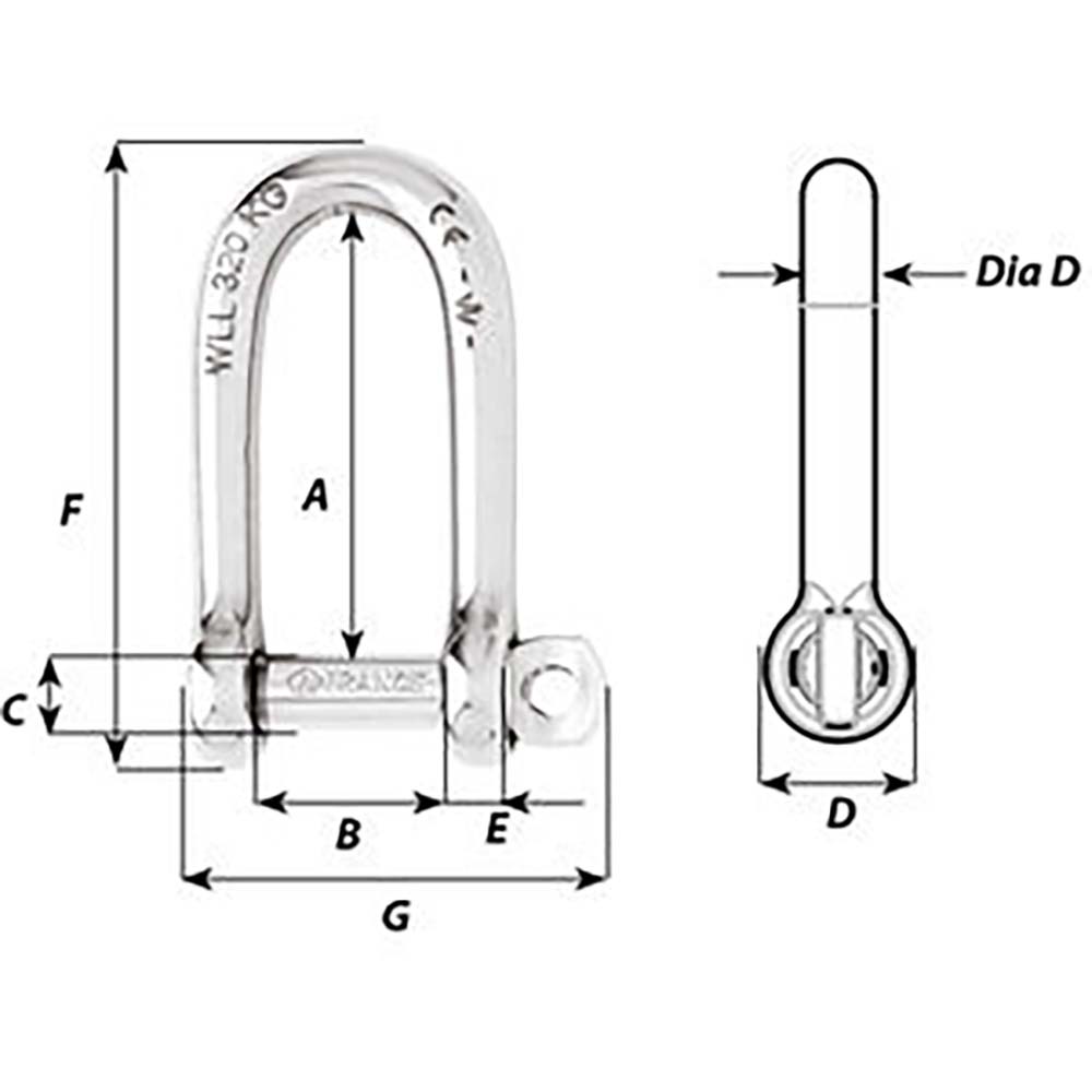 Wicahrd Self-Locking Long D Shackle - Diameter 5mm - 3/16" [01212] - Houseboatparts.com