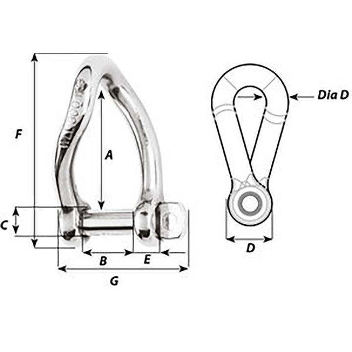 Wichard Self - Locking Twisted Shackle - Diameter 6mm - 1/4" [01223] - Houseboatparts.com