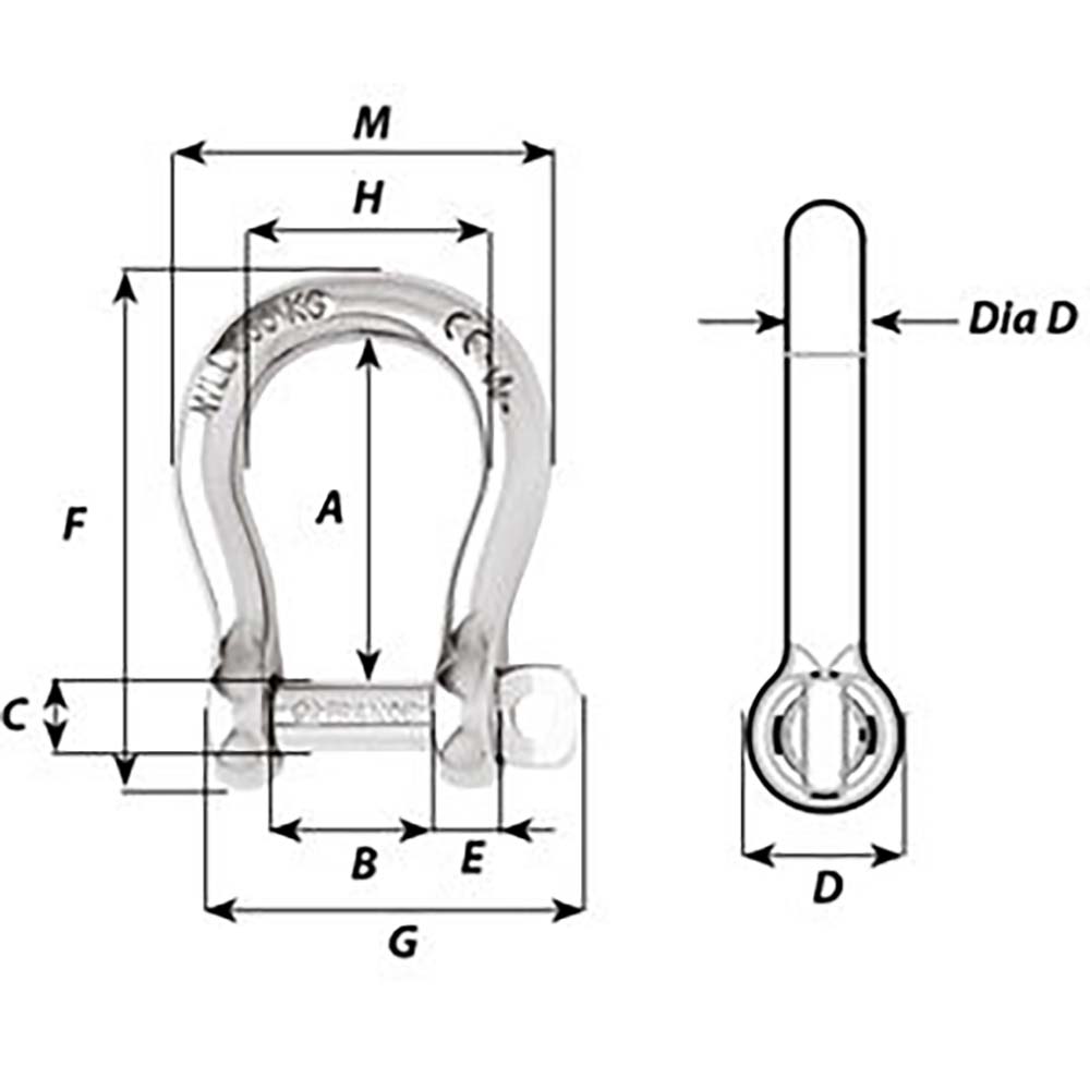 Wichard Self - Locking Bow Shackle - Diameter 10mm - 13/32" [01245] - Houseboatparts.com
