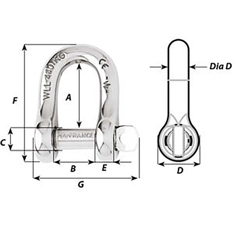 Wichard Captive Pin D Shackle - Diameter 5mm - 3/16" [01402] - Houseboatparts.com