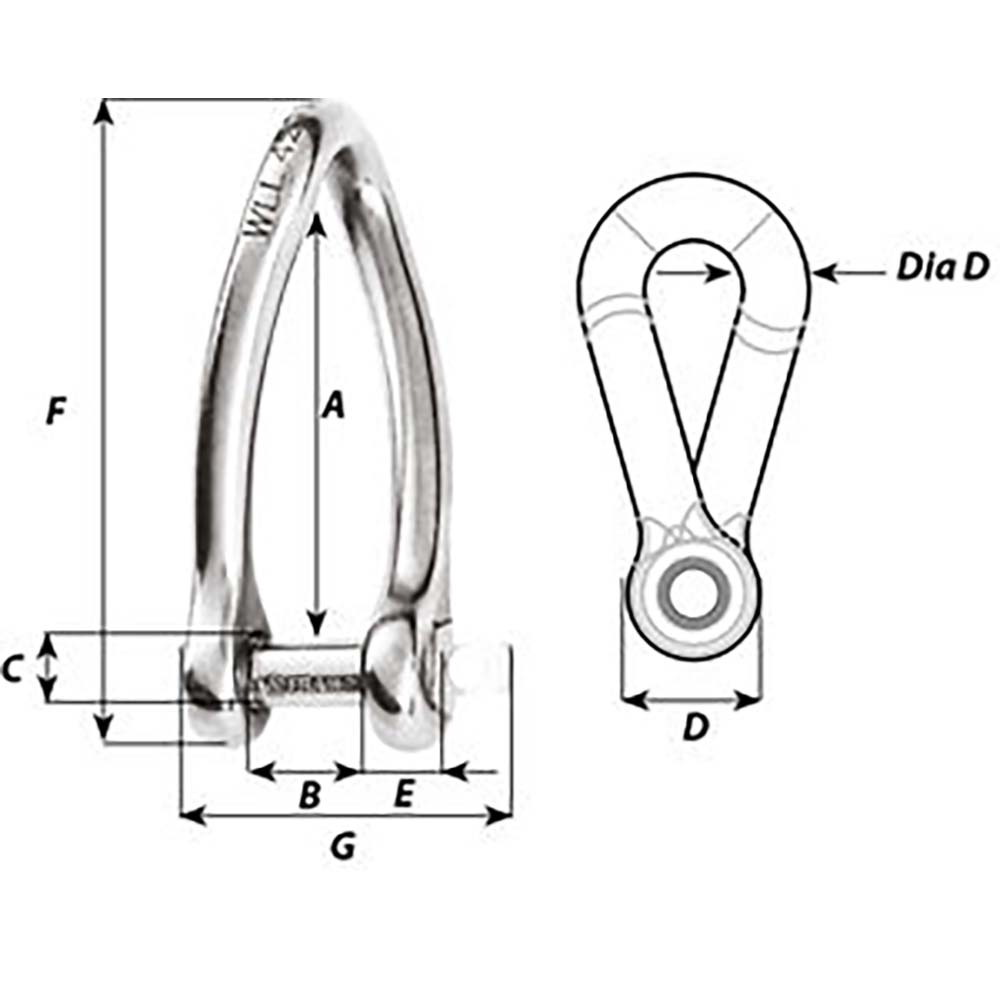 Wichard Captive Pin Twisted Shackle - Diameter 5mm - 3/16" [01422] - Houseboatparts.com