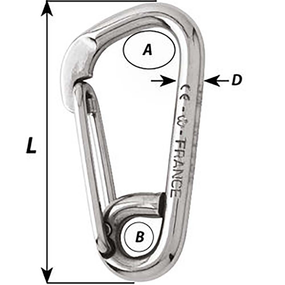 Wichard Asymmetric Carbine Hook - Length 60mm - 1/4" [02323] - Houseboatparts.com