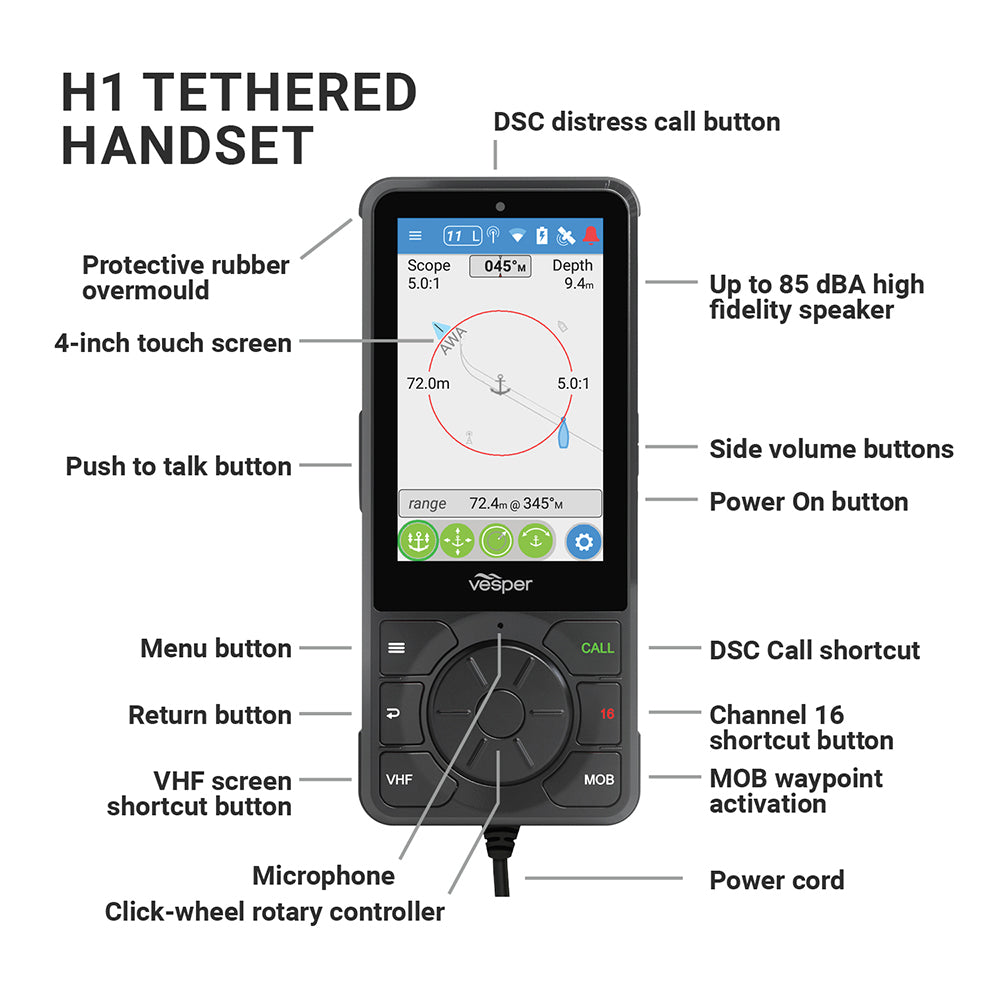 Vesper Cortex H1 Tethered Handset w/Non-Powered Cradle [010-02816-00] - Houseboatparts.com