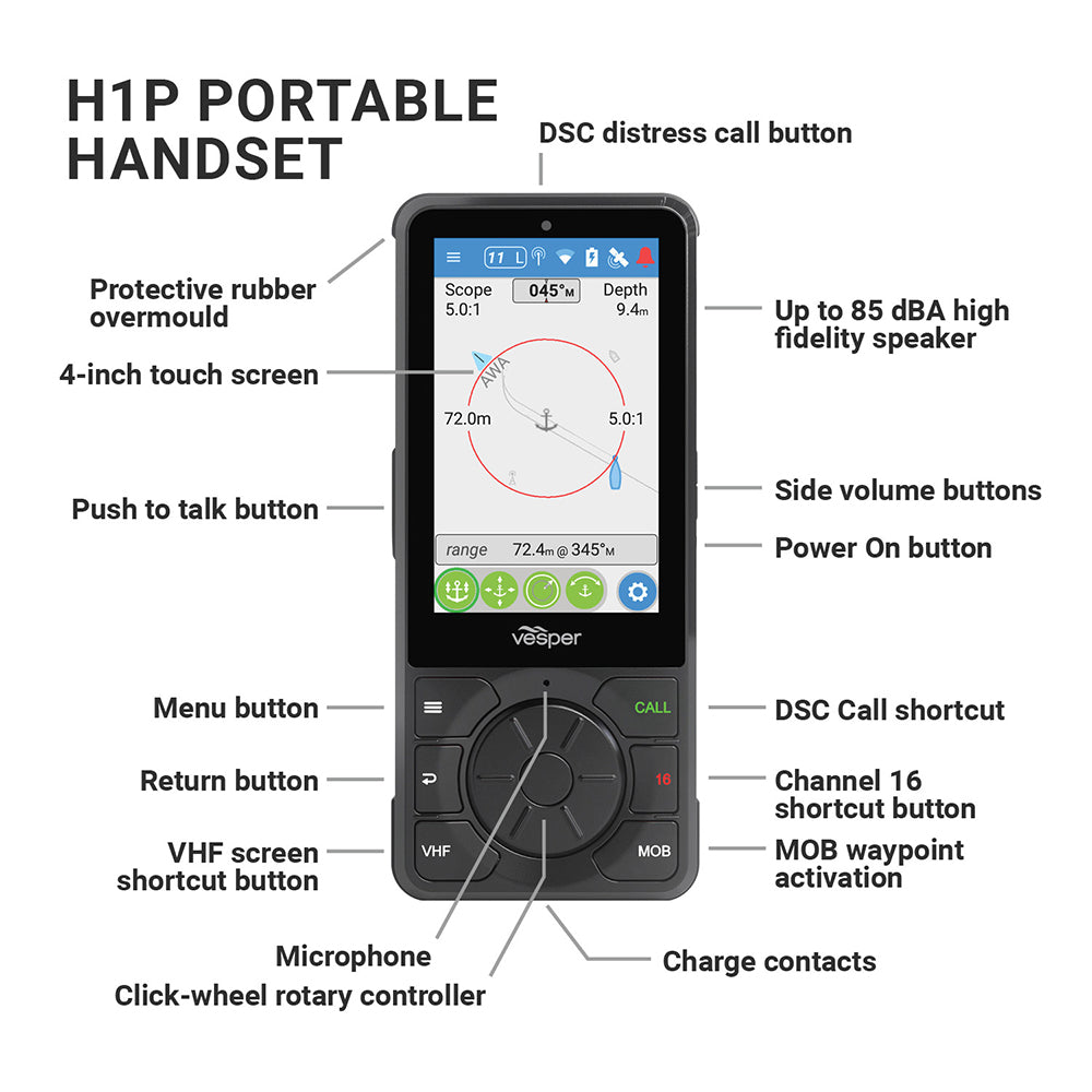 Vesper Cortex H1P Portable/Wireless/Rechargeable Handset w/Charging Cradle [010-02816-10] - Houseboatparts.com