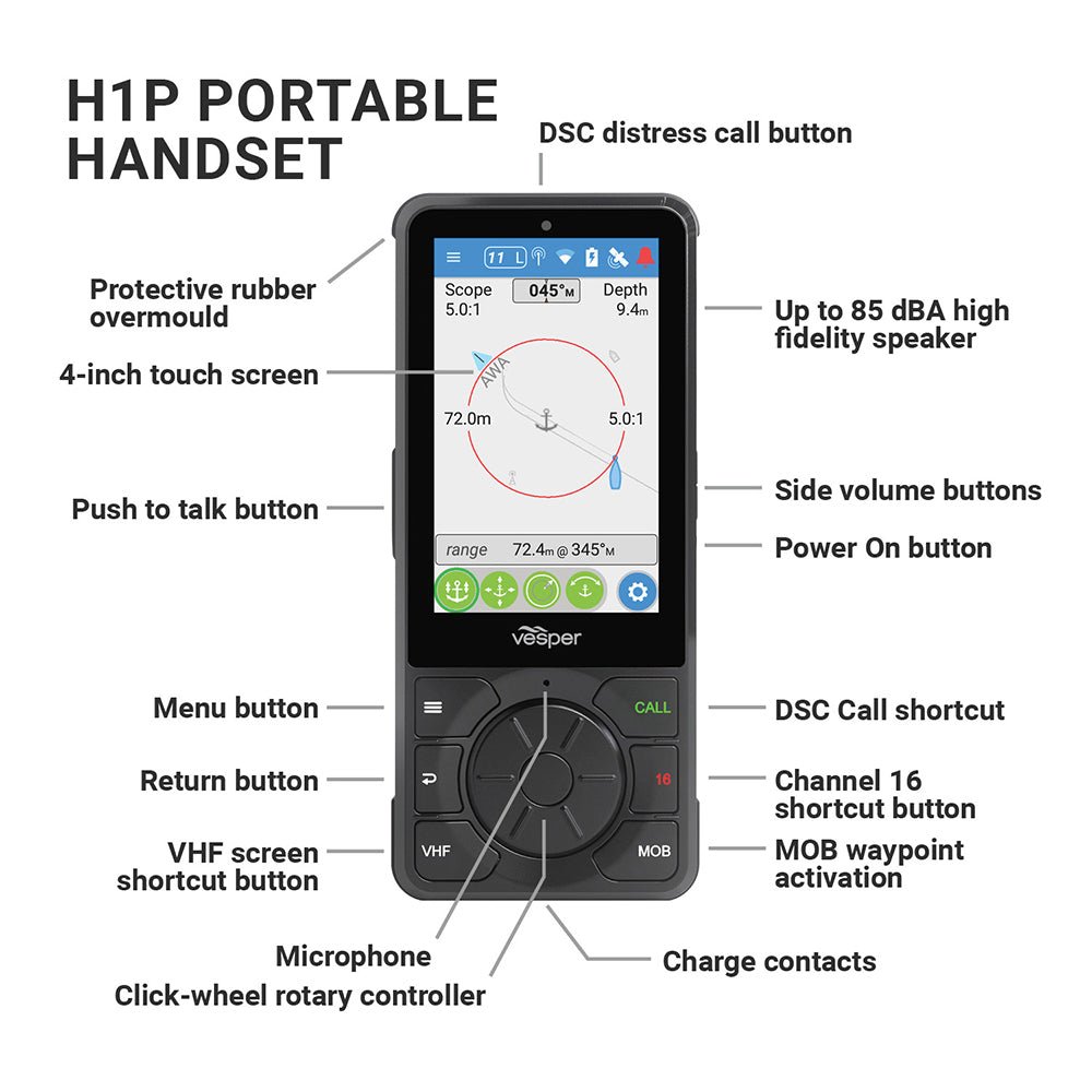 Vesper Cortex H1P Portable/Wireless/Rechargeable Handset w/Charging Cradle [010 - 02816 - 10] - Houseboatparts.com