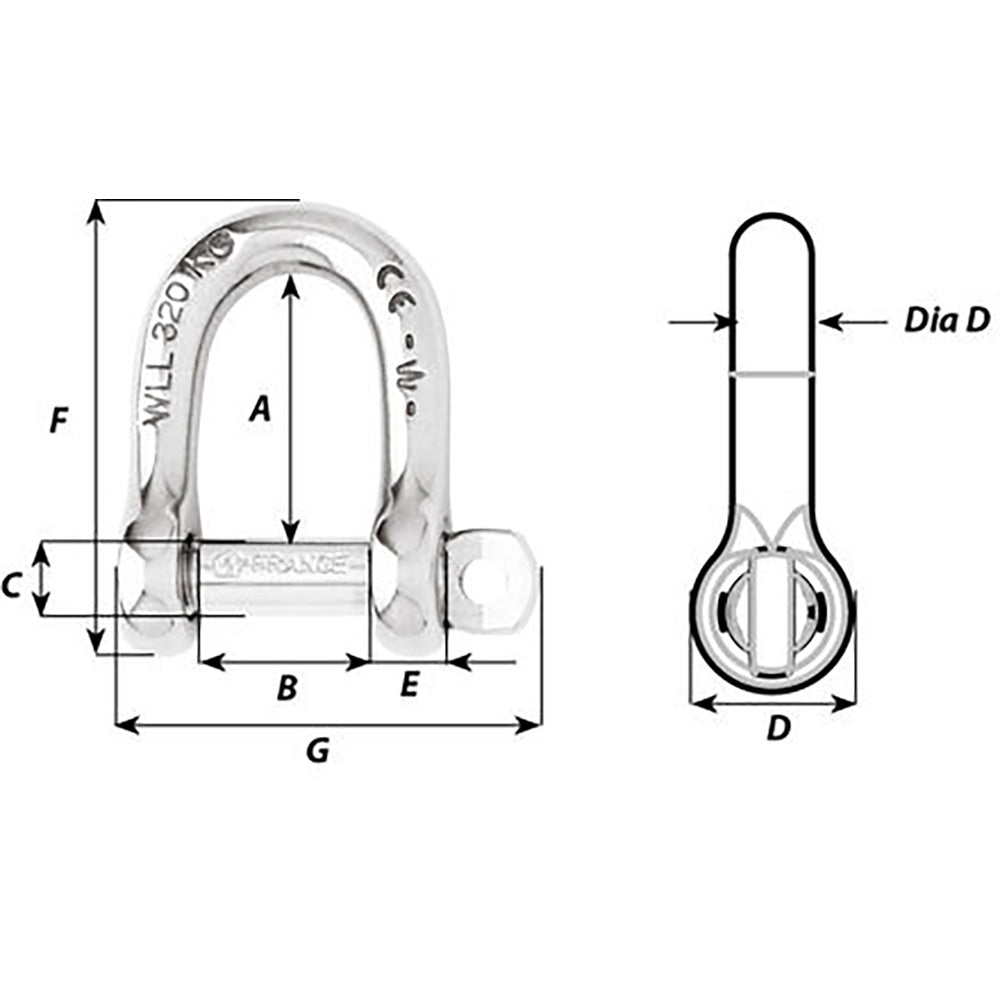 Wichard Self - Locking D Shackle - 12mm Diameter - 15/32" [01206] - Houseboatparts.com