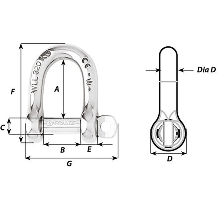 Wichard Not Self - Locking D Shackle - 14mm Diameter - 9/16" [01207] - Houseboatparts.com