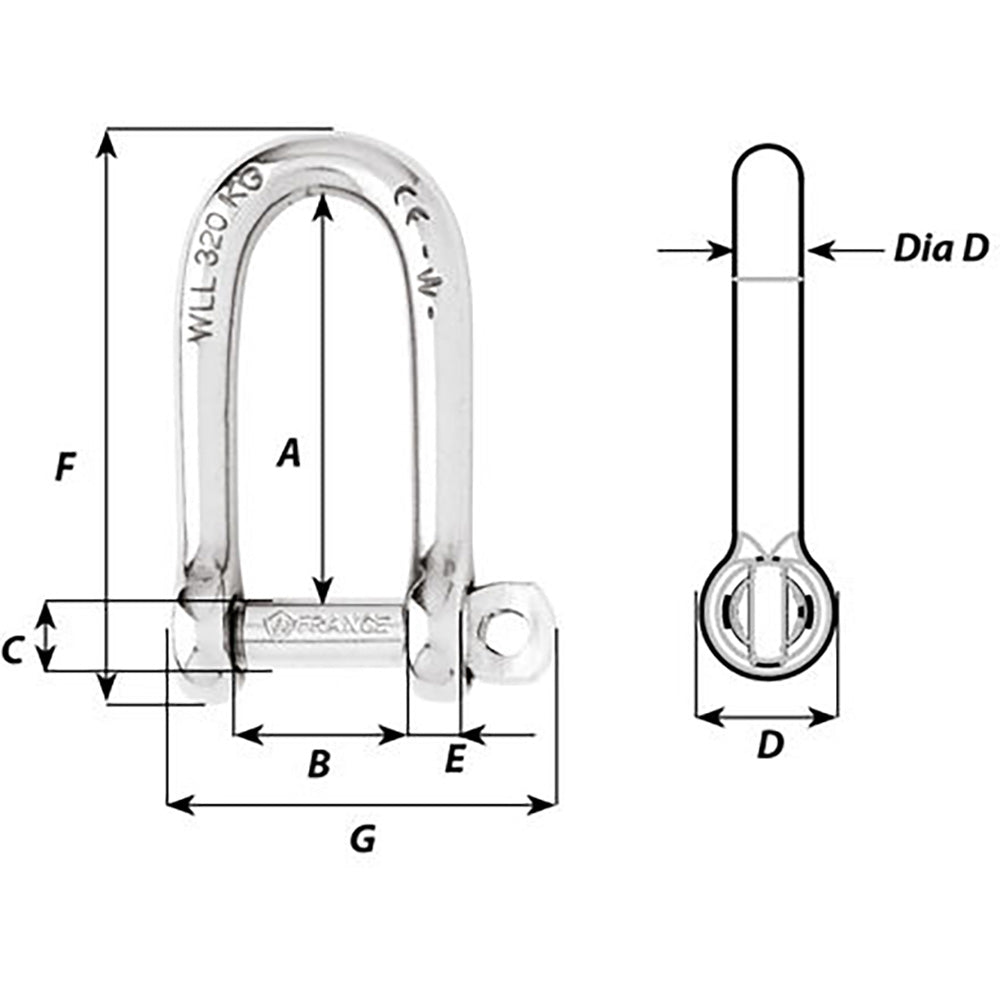 Wichard Self - Locking Long D Shackle - 10mm Diameter - 13/32" [01215] - Houseboatparts.com