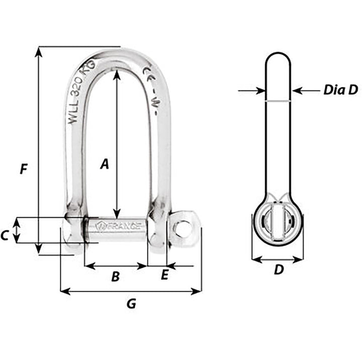 Wichard Self - Locking Long D Shackle - 10mm Diameter - 13/32" [01215] - Houseboatparts.com