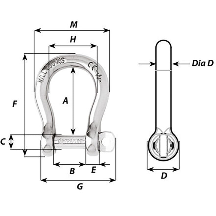 Wichard Not Self - Locking Bow Shackle - 16mm Diameter - 5/8" [01247] - Houseboatparts.com
