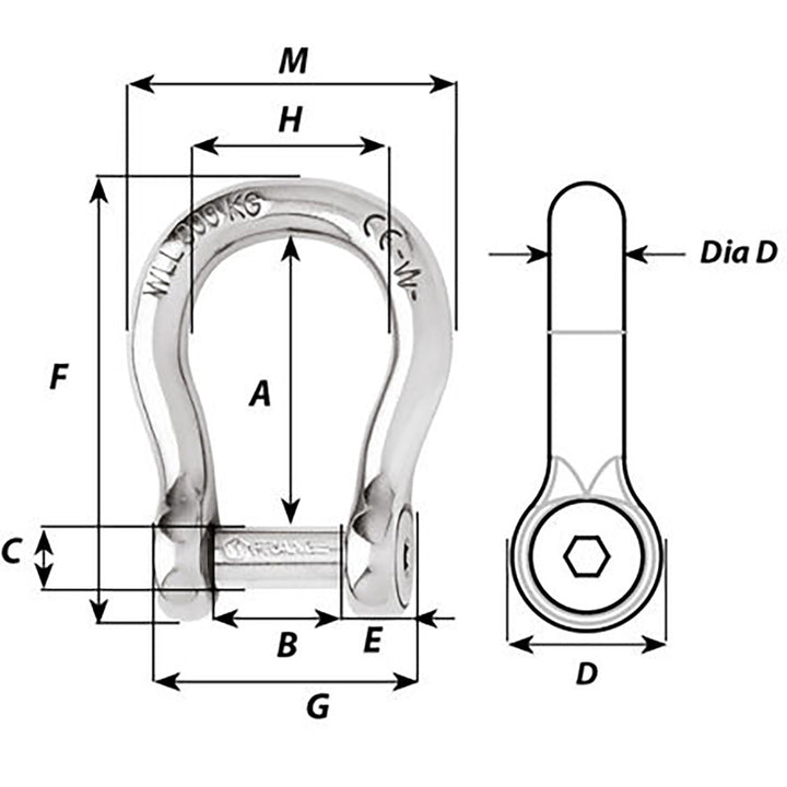 Wichard Self - Locking Allen Head Pin Bow Shackle - 10mm Diameter - 13/32" [01345] - Houseboatparts.com