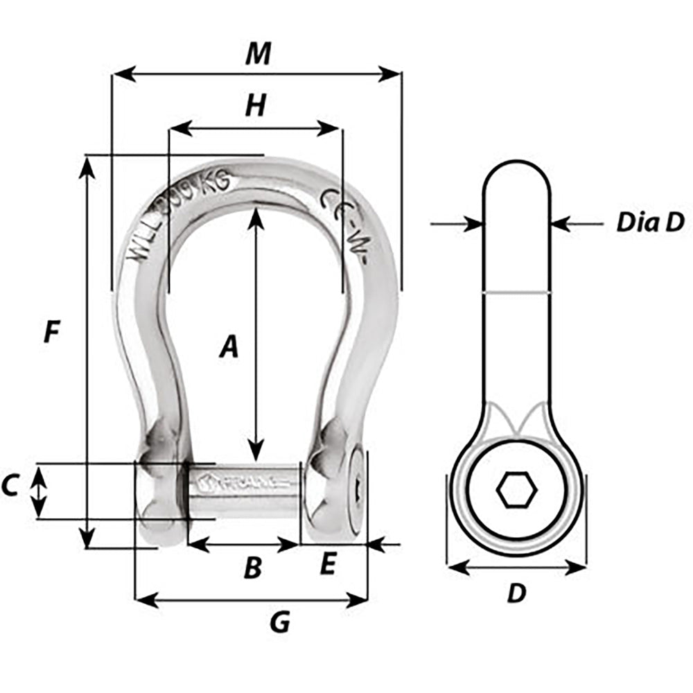 Wichard Self - Locking Allen Head Pin Bow Shackle - 12mm Diameter - 15/32" [01346] - Houseboatparts.com
