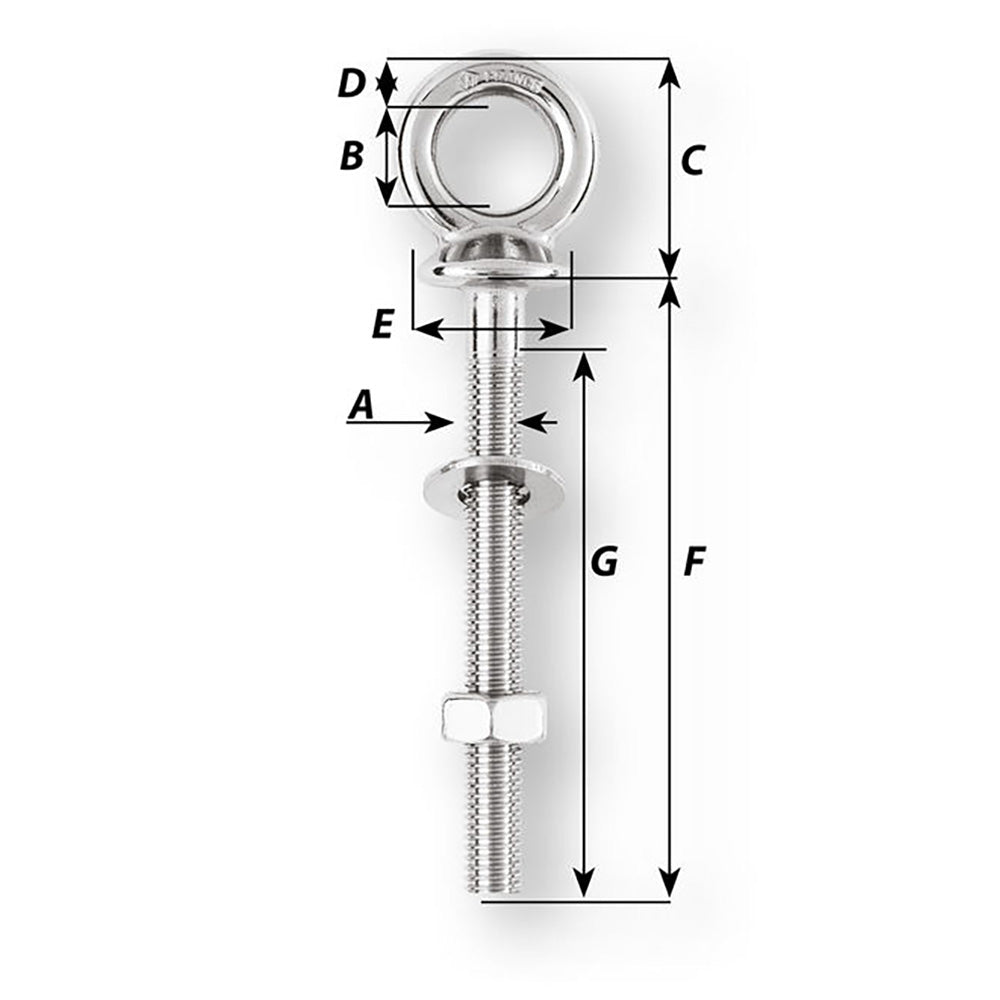 Wichard Eye Bolt - M12 x 175mm - Length 120mm [06497] - Houseboatparts.com