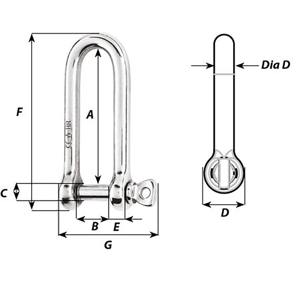 Wichard HR Long D Shackle - 10mm Diameter - 25/64" [11215] - Houseboatparts.com