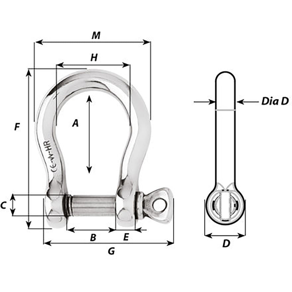 Wichard HR Bow Shackle - 8mm Pin Diameter [11244] - Houseboatparts.com