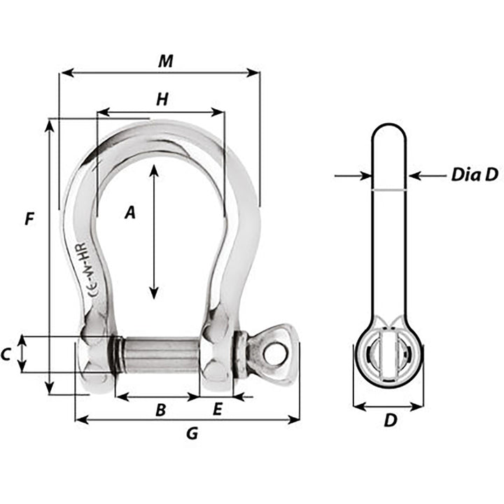 Wichard HR Bow Shackle - 10mm Pin Diameter [11245] - Houseboatparts.com