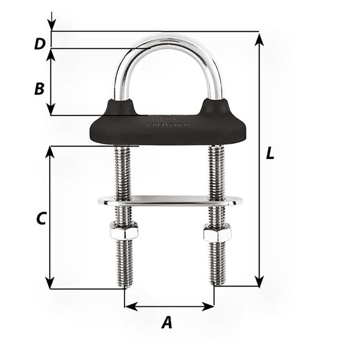 Wichard Black Watertight U - bolt - 5mm Diameter - 13/64" - 60mm Length - 2 - 23/64" [65321] - Houseboatparts.com