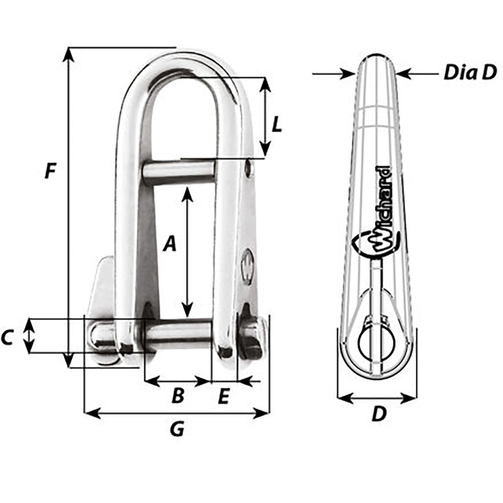 Wichard HR Key Pin Shackle With Bar - 8mm Pin Diameter [91434] - Houseboatparts.com